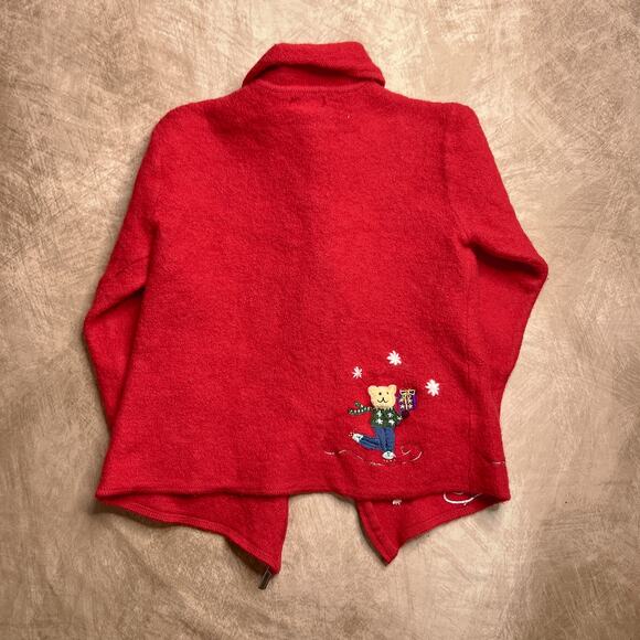 Vintage 90s Studio Works Holiday Teddy Bear Zip Up Wool Jacket Embroidered Xmas - Picture 2 of 7
